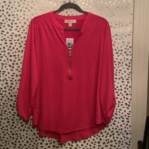Michael Kors Pink Knit Zip Front Top (XL)